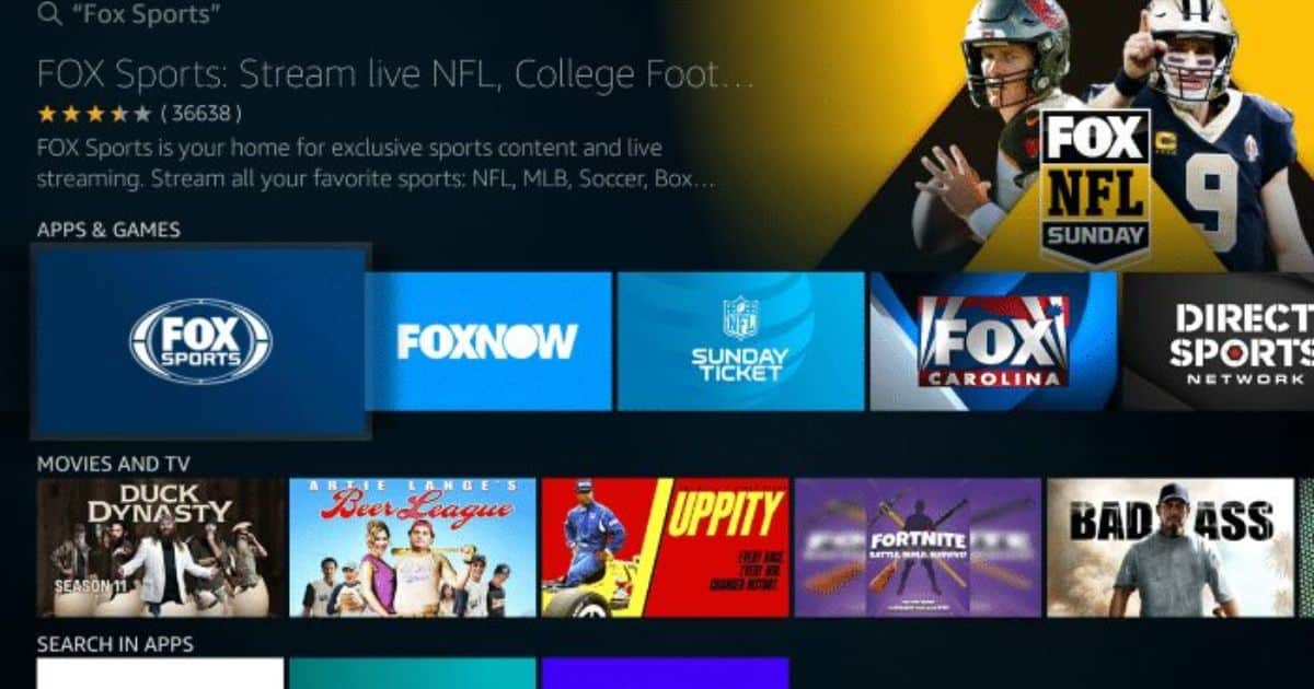Searching for the Fox Sports App in the LG Content Store